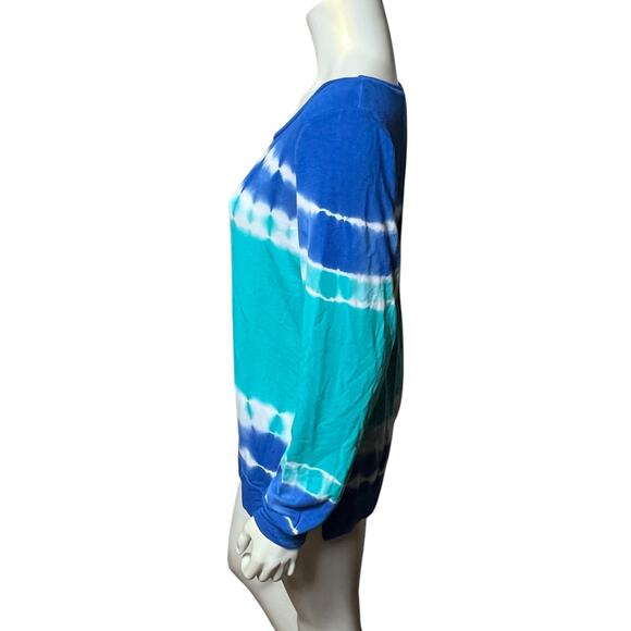 PL Movement Tie Dye Open Back Top Blue Turquoise Long Sleeve Stretch Size L - Picture 2 of 6
